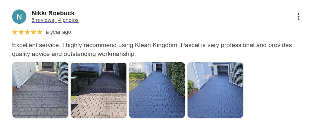 5-star Google review: driveway paver cleaning & sealing — Klean Kingdom, Sydney