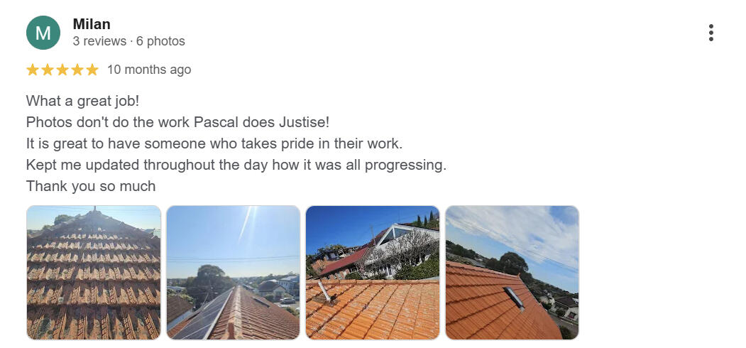 5-star Google review: terracotta roof restoration — Klean Kingdom, Sydney